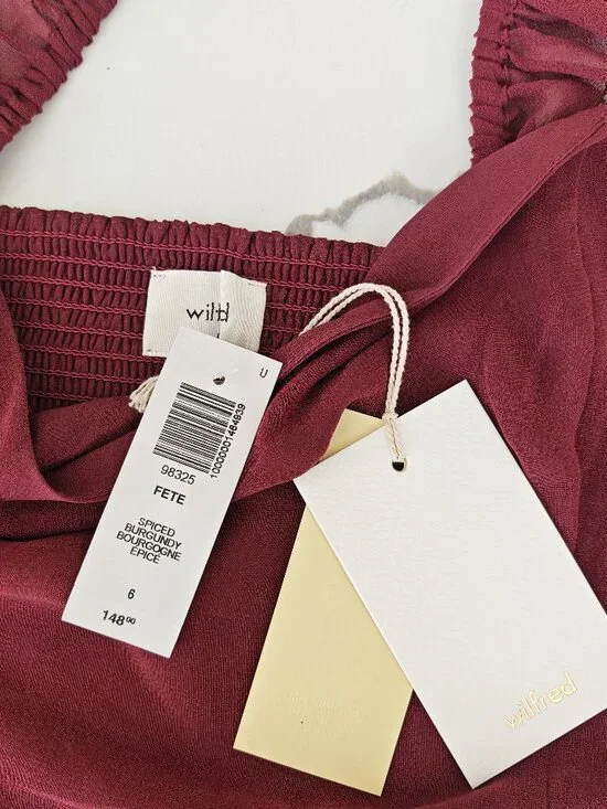 Wilfred Burgundy Mini Dress Ruffle Strap A-Line Cocktail Party Dress Size 6 NWT - Picture 8 of 12